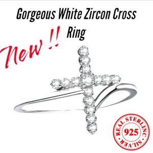 NWT!! 925 Sterling Silver Full White Zircon Cross Ring with Beautiful Sparkle ✨